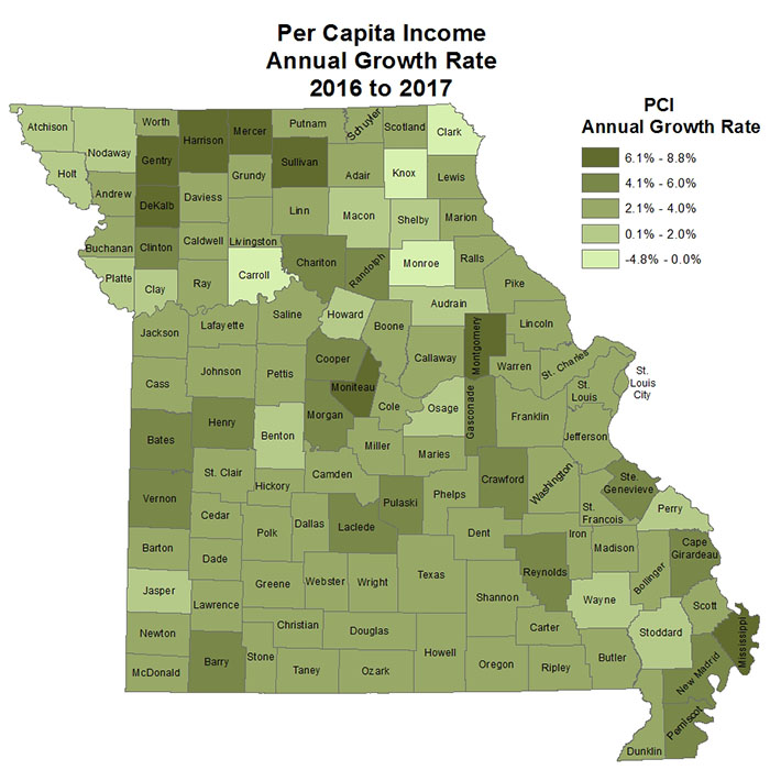 Per Capita Income County Map 2016-17 % change