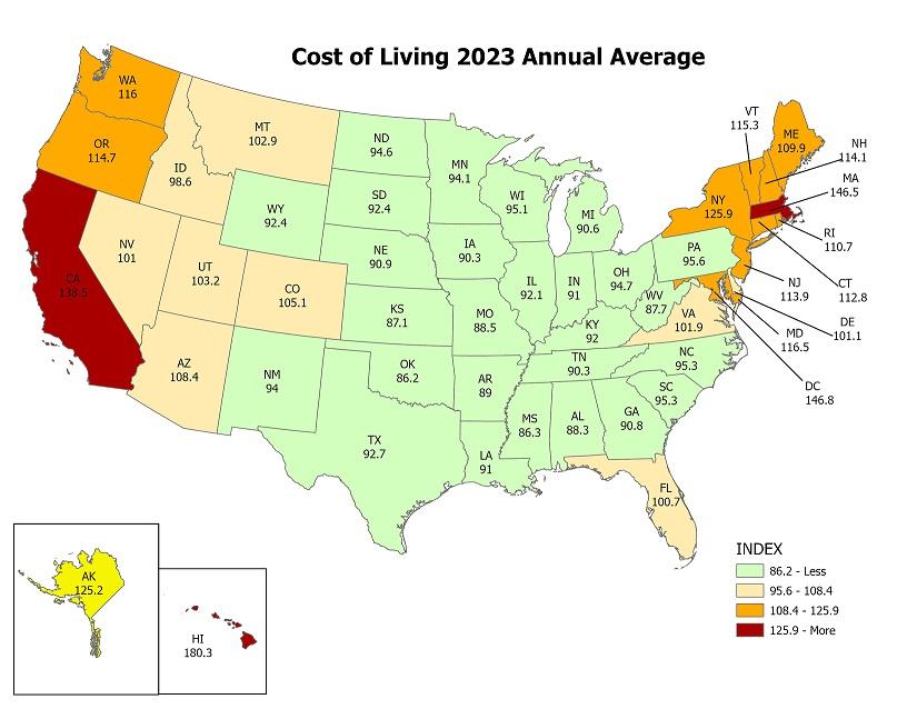 Cost of Living Map of United States Annual Average 2023 Jpg Image