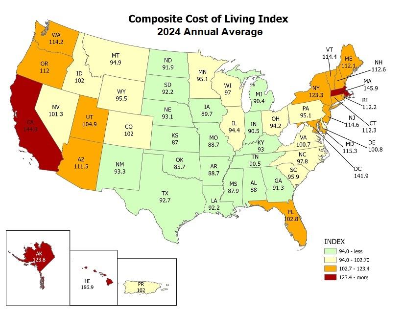 Cost of Living for Selected Missouri Cities Annual Average 2024 JPG Image